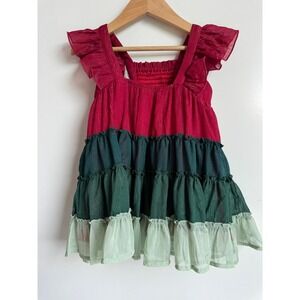 Cheeky Plum Girls Tiered Ruffle Dress Red Green Shimmer Twirl Holiday Party 2T